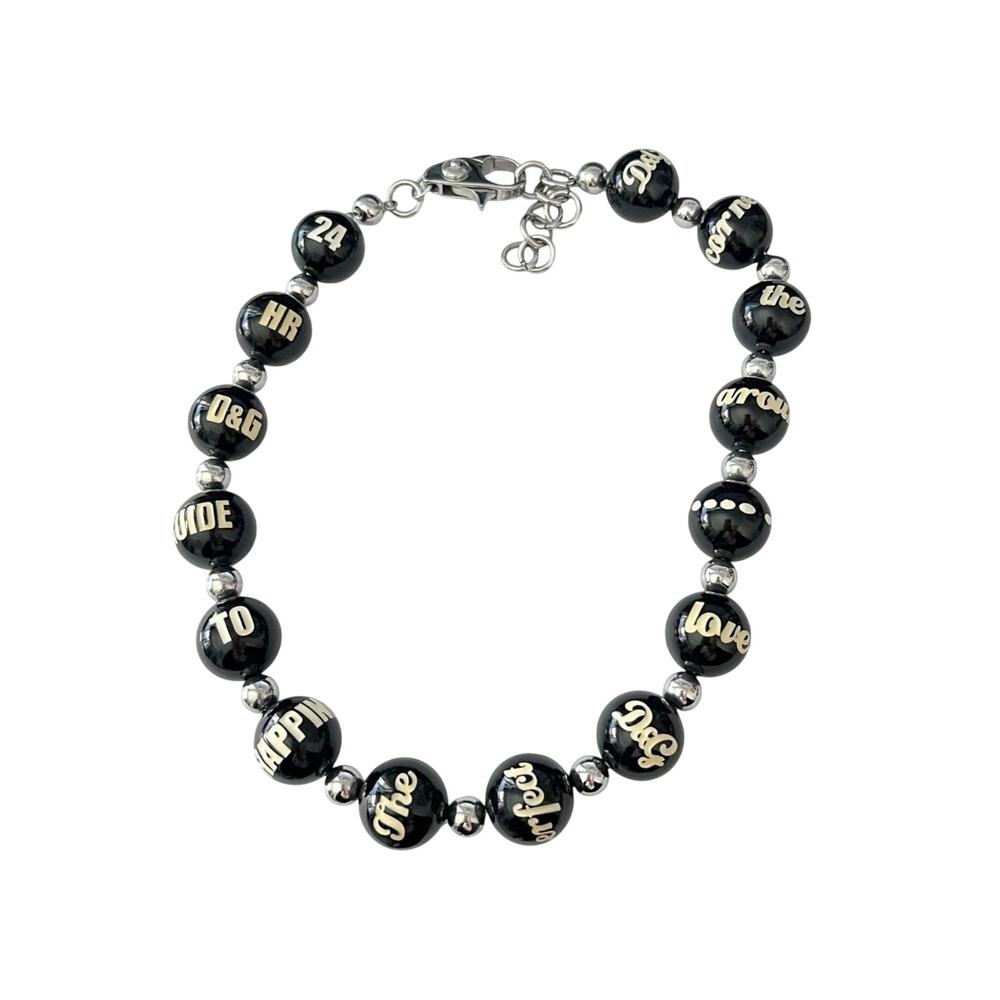 Dolce & Gabbana Vintage 2003 Black Resin Beaded Logo Guide To Happiness Necklace